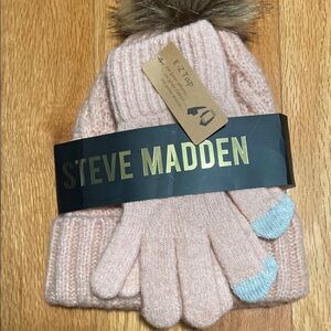 Steve Madden Blush Knit Hat and Glove Set